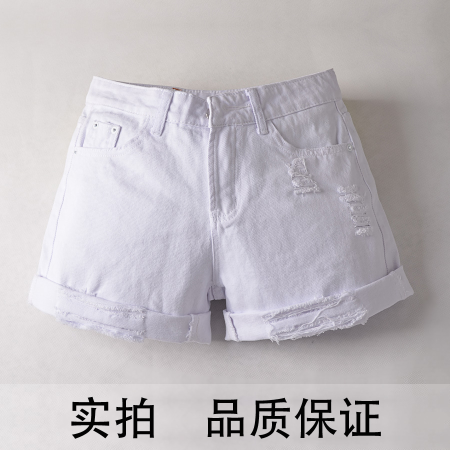 2013 spring denim shorts female hole roll-up hem white denim shorts loose plus size shorts