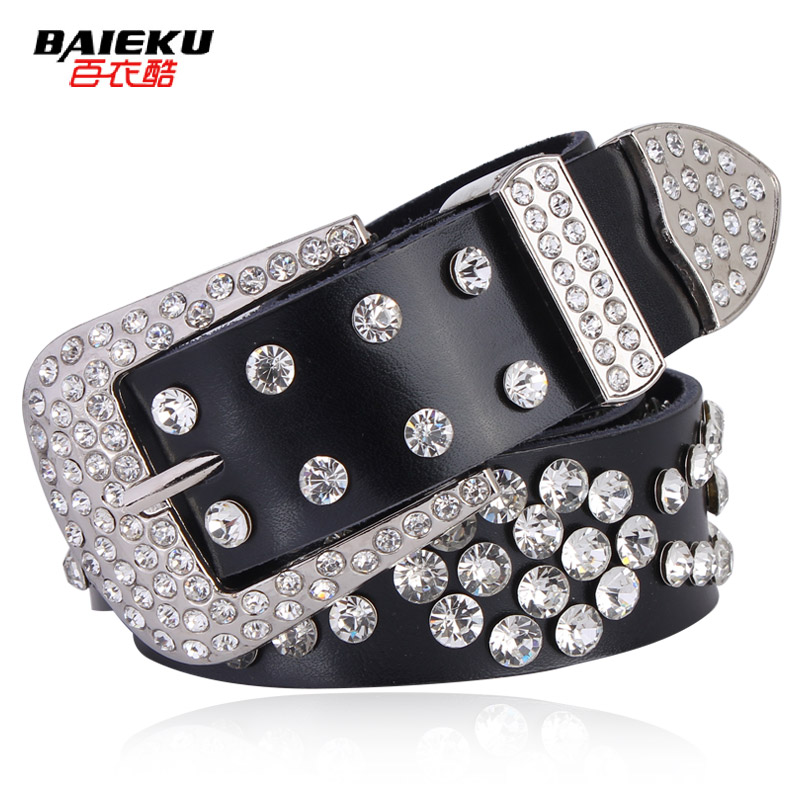 2013 spring diamond decoration women's belt genuine cowhide leather strap female belt