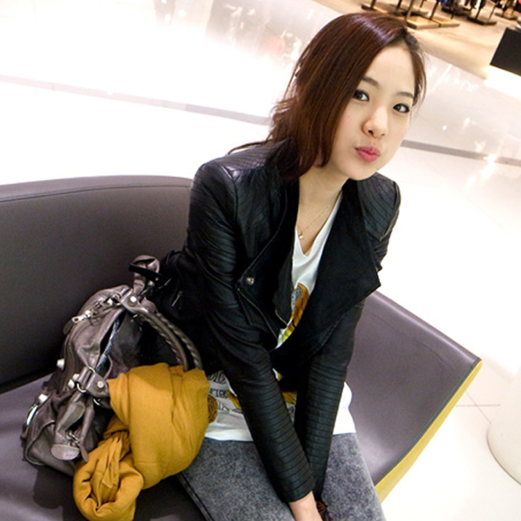 2013 spring double collar leather clothing female short design slim outerwear fashion motorcycle leather jacket 1109