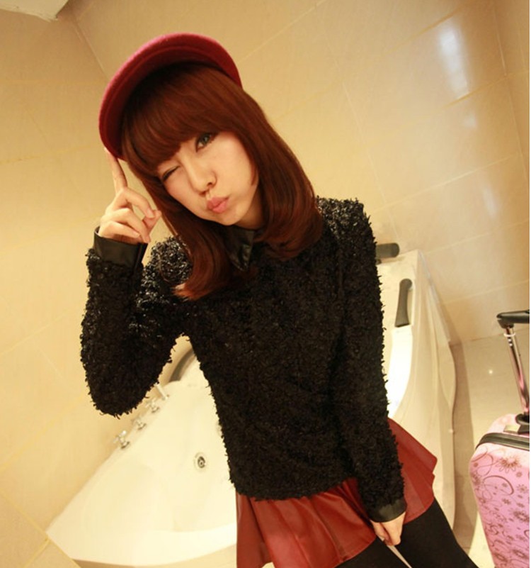 2013 spring elegant fashion leather short skirt light mature woman pleated orgnan short skirt red black elegant mm