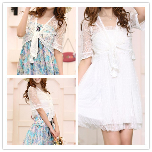 2013 Spring  embroidered gauze sleeve patchwork lace flower half sleeve lacing bow small cape waistcoat short jacket