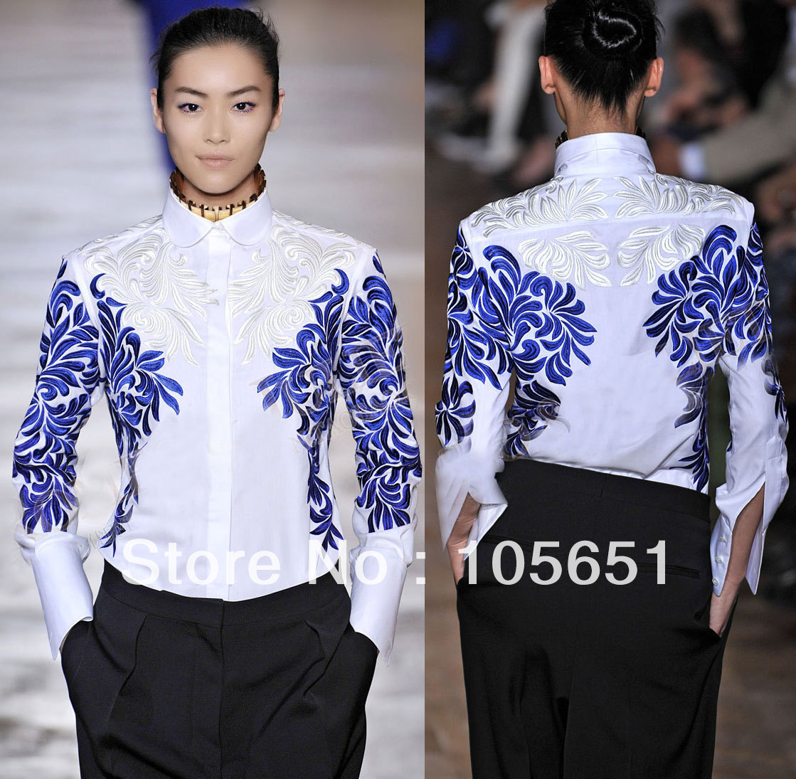 2013 Spring Europe Style Women's Fashion Delicate Elegant Vintage Stand Collars Flower Print Long-Sleeve Blouse Shirt