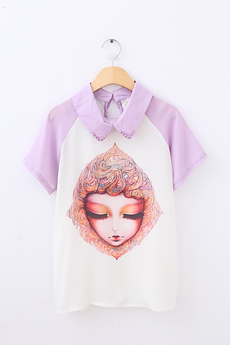 2013 Spring European and American big Sleeping Beauty Avatar chiffon shirt bottoming shirt female long-sleeved T-shirt