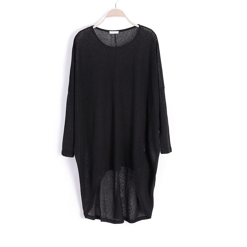 2013 spring fashion brief solid color medium-long irregular batwing sleeve perspectivity cutout sweater shirt free shipping