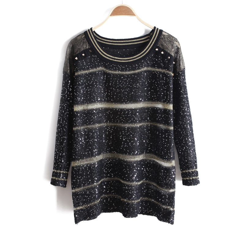 2013 spring fashion bronzier rivet paillette cutout ubiquitous1 wx1429 pullover sweater