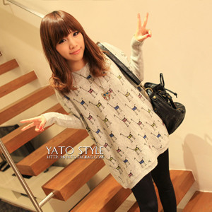 2013 spring fashion cartoon loose plus size batwing type long-sleeve sweater women's Free Shipping