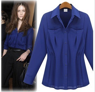 2013 spring fashion chiffon long-sleeve turn-down collar fashion slim all-match shirt female