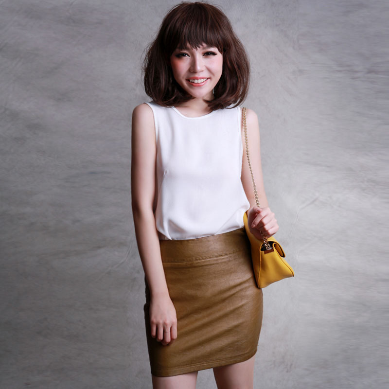 2013 spring fashion classic all-match retro vintage finishing water washed leather slim hip slim short skirt