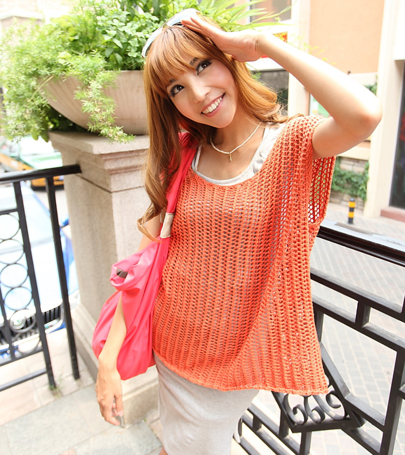 2013 spring fashion cutout loose solid color pullover sweater sleeveless