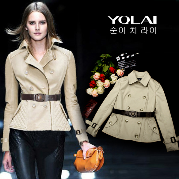 2013 spring fashion elegant design slim short trench double breasted with belt