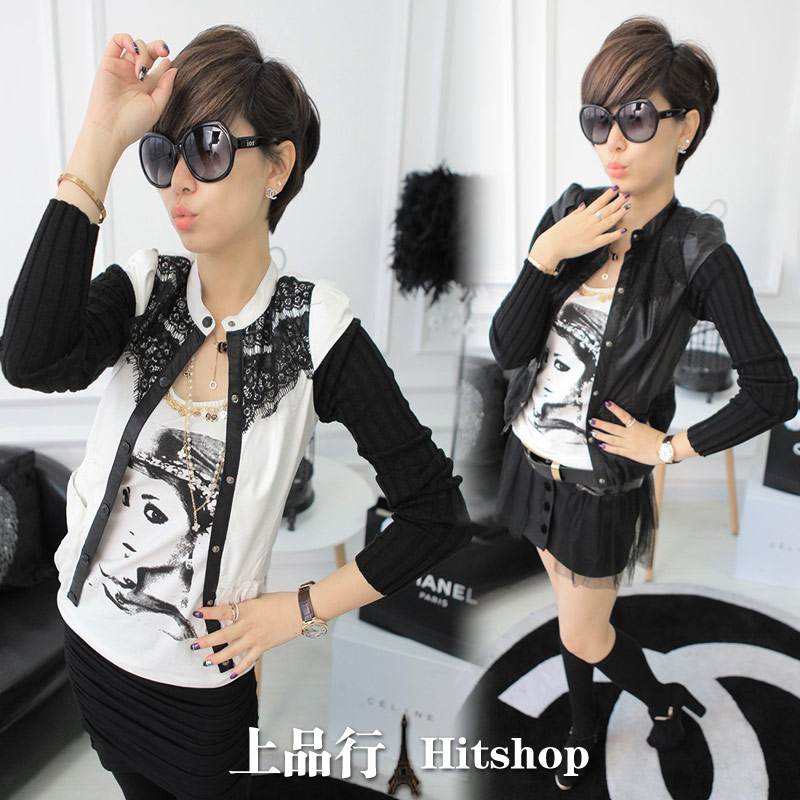 2013 spring fashion eyelash lace yarn short jacket leather clothing outerwear no