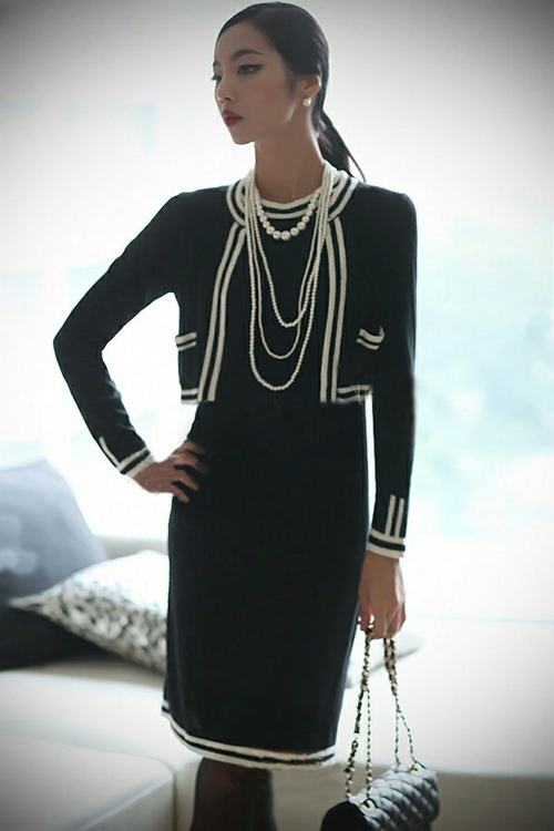 2013 spring fashion high quality long-sleeve outerwear sleeveless one-piece dress twinset set 01