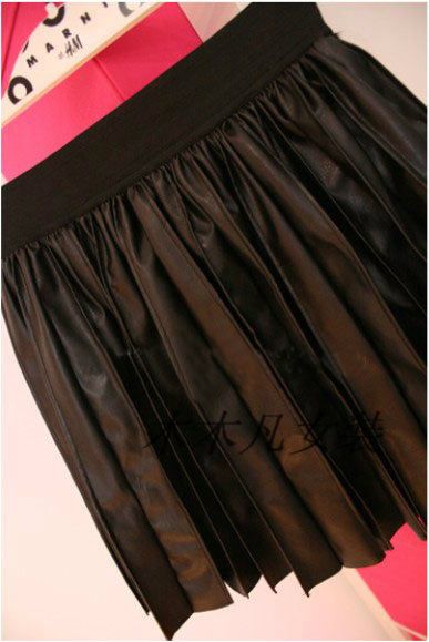 2013 spring fashion high quality product pleated skirt leather short skirt PU short skirt bust skirt female