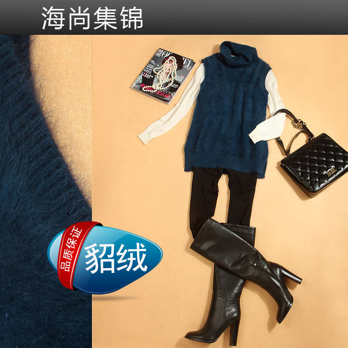 2013 spring fashion high quality pure marten velvet basic sleeveless turtleneck knitted sweater mink sweater 8088