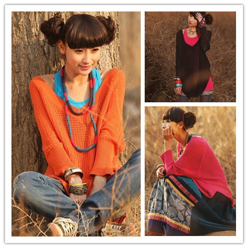 2013 Spring Fashion Korean Women's Batwing Sleeve Sexy Hollow Out Knitwear V Collar Long Sleeve Big Size Sweater Pullovers L5015