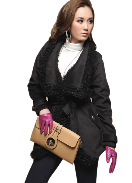 2013 spring fashion medium-long slim women coat belt warm outerwear wool jackets Free shipping WWM036