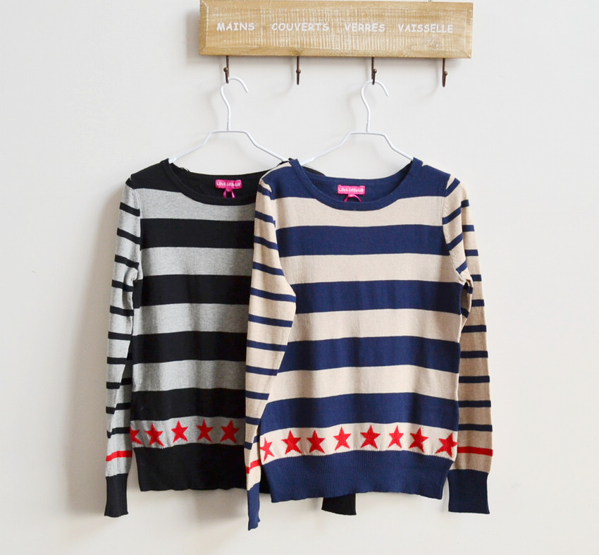 2013 spring fashion navy stripe pullover sweater five-pointed star o-neck plus size sweater free shipping