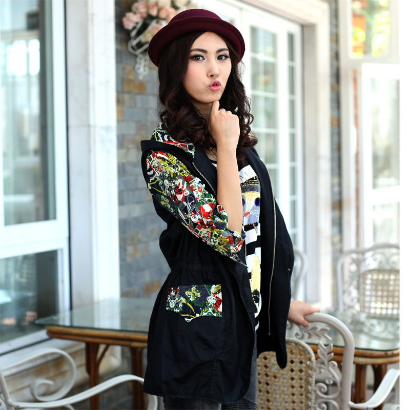 2013 spring fashion plus size flower patchwork Women overcoat trench outerwear female
