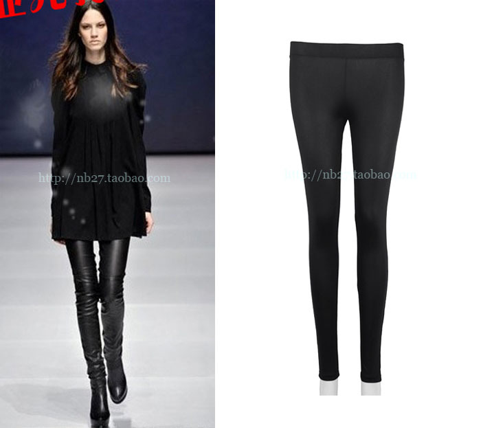 2013 spring fashion single black faux leather matt female skinny legging pants female trousers