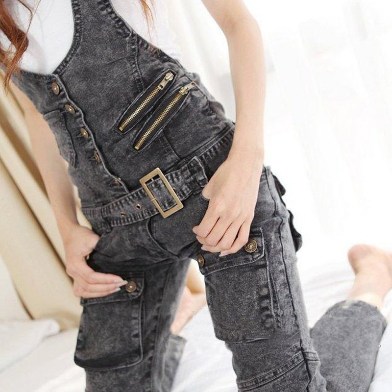 2013 spring fashion slim womens gray denim skinny jumpsuits ladies zipper jean trousers rompers for women