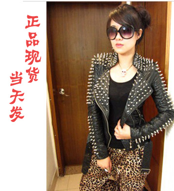 2013 spring fashion spike rivet motorcycle turn-down collar serpentine leather clothing jacket outerwear