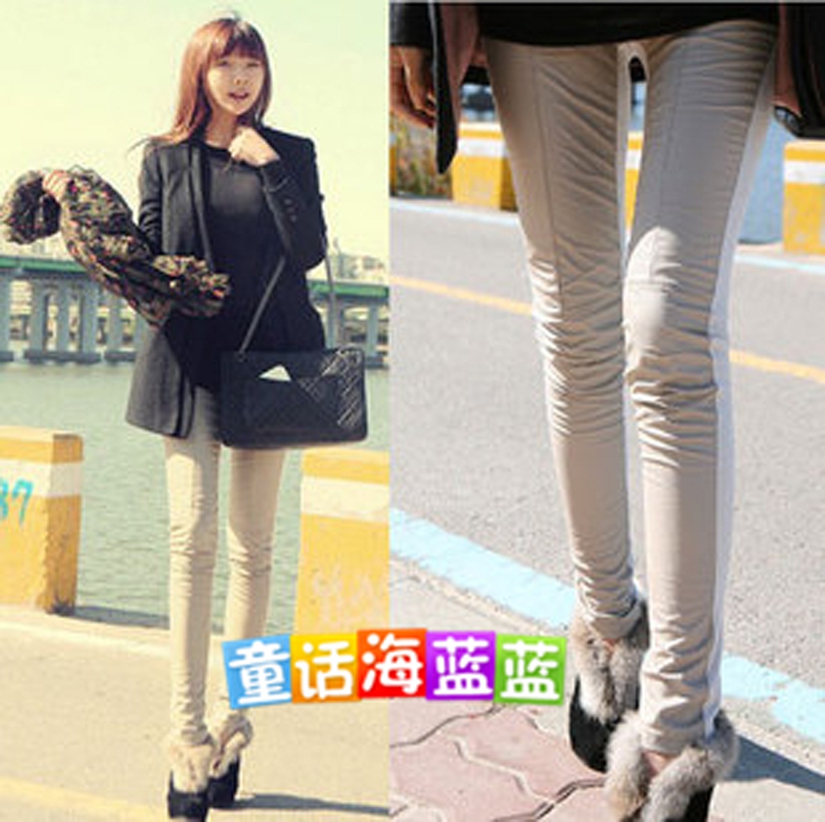 2013 spring fashion tight casual female trousers all-match patchwork elastic skinny pants leather pants