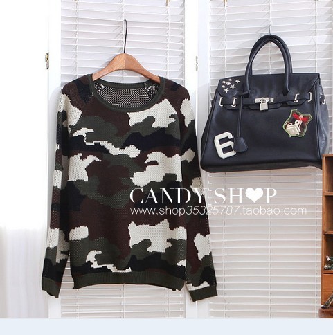 2013 spring fashion women's military wind Camouflage o-neck long-sleeve loose pullover sweater female sweater outerwear