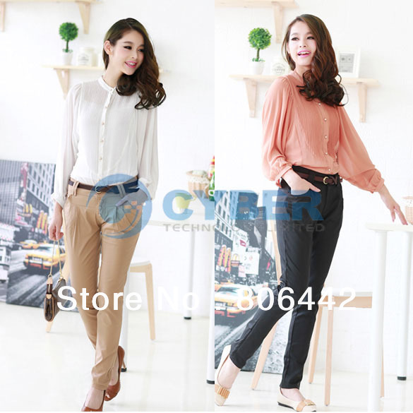 2013 Spring Fashion Womens' OL Style Simple Casual Chiffon Blouse Puff Batwing Long Sleeve Shirt Elegant Free Shipping 11010