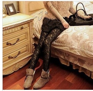 2013 spring faux leather lace patchwork cutout legging pencil pants legging fashion casual pants