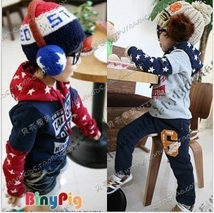 2013 spring faux two piece boys clothing girls clothing baby with a hood sweatshirt wt-0008