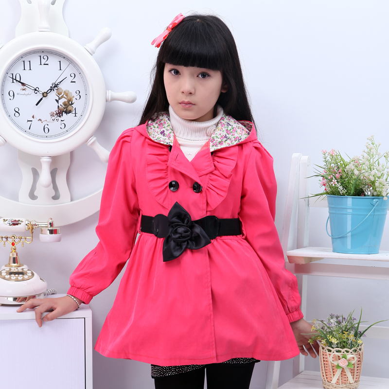 2013 spring female child double breasted medium-long trench 12q11