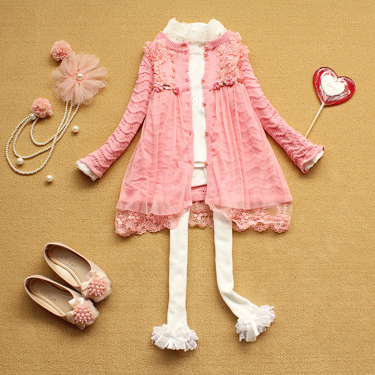 2013 spring female child outerwear ultra long knitted one-piece dress trench twinset outerwear