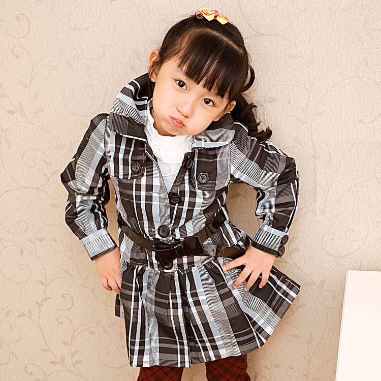 2013 spring female child plaid long-sleeve thin personality elegant trench outerwear 342