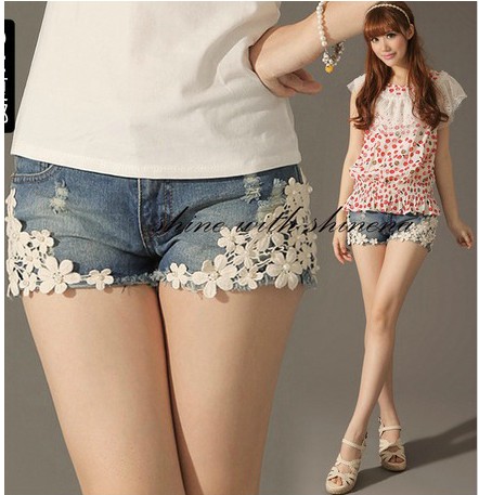 2013 spring female denim shorts female plus size loose straight trousers hot shorts