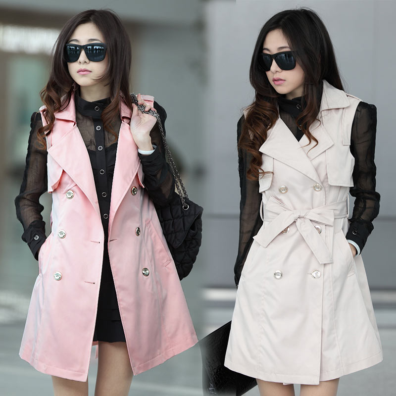 2013 spring female fashion slim medium-long european version of the double breasted sleeveless trench outerwear 324