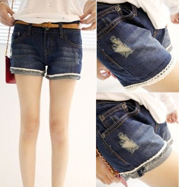 2013 spring female hole lace denim shorts plus size loose casual shorts