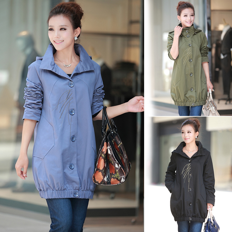 2013 spring female long design trench outerwear plus size unique embroidered with a detachable hood Free Shipping