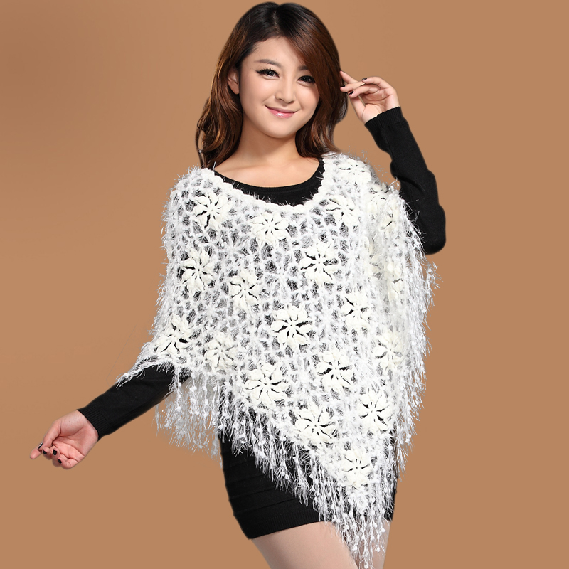 2013 spring female loose cutout tassel cloak cape sweater shirt sweater 981