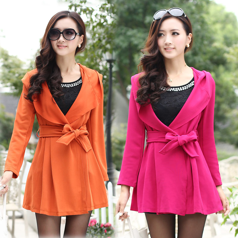 2013 spring female ol elegant sweet slim hooded long trench design knitted outerwear 314 Free Shipping