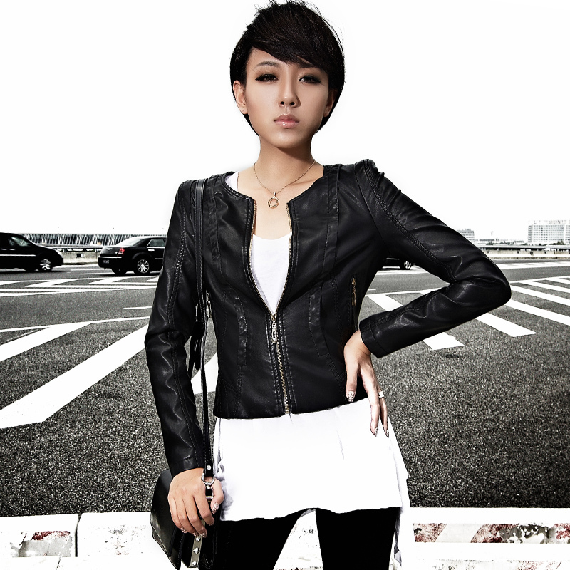 2013 spring female short design slim water washed leather clothing PU jacket 21g3714