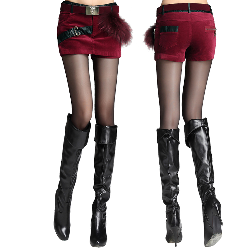 2013 spring female shorts muzi leather patchwork raccoon fur decoration fashion slim short culottes