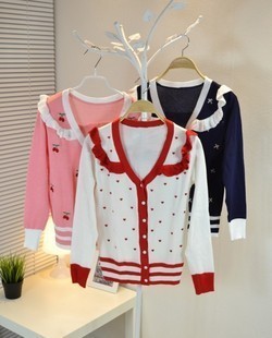2013 spring female sweater sweet cherry love sun protection clothing all-match coat