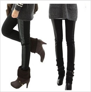 2013 spring female thickening leather pants boot cut jeans pencil pants patchwork legging plus size female spring and autumn