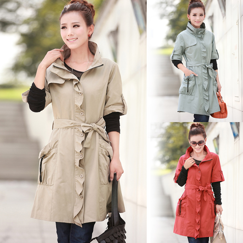 2013 spring female trench slim OL outfit white collar elegant hot-selling Free Shipping
