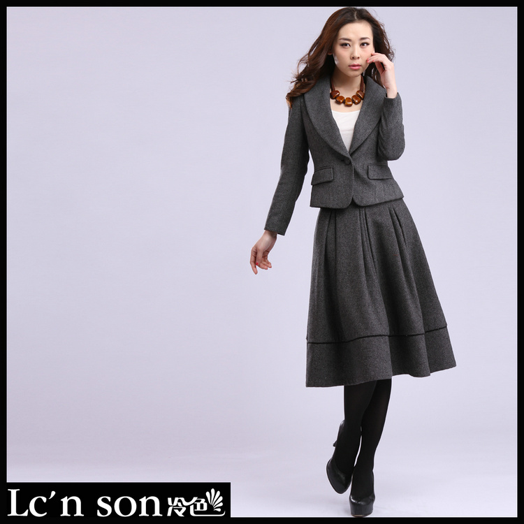 2013 spring female woolen professional women's skirt dress set formal twinset q11-0405a