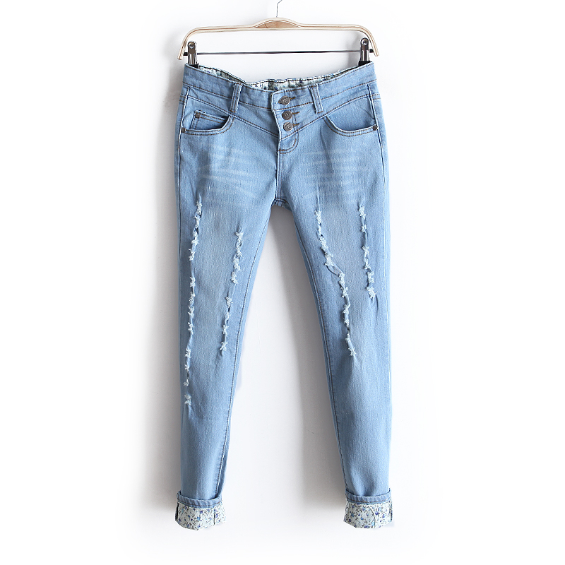 2013 spring fresh blue small hole roll up hem wk1626 jeans pencil pants