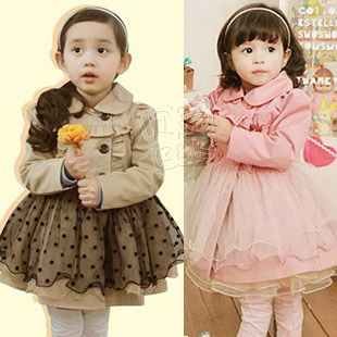 2013 spring gauze double breasted girls clothing baby trench outerwear wt-0635
