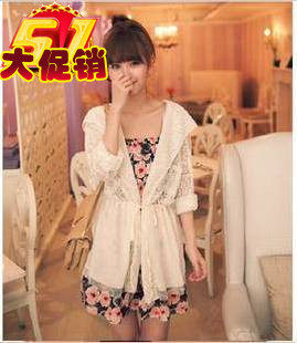 2013 spring gauze lace patchwork with a hood sun-shading sunscreen slim waist long-sleeve cape outerwear female
