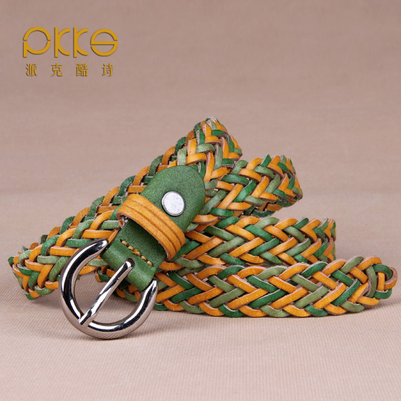 2013 spring genuine leather knitted belt genuine leather strap women's casual belt pin buckle strap