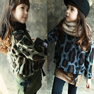 2013 spring girls clothing child baby fashion leopard print loose sports casual sweatshirt outerwear